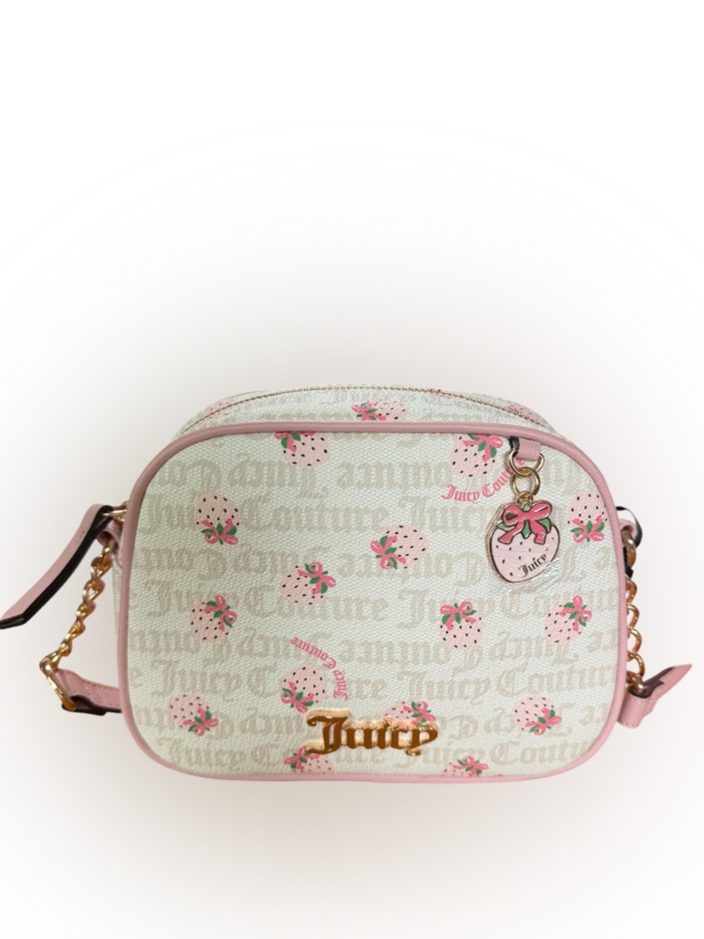 Juicy Couture Pink and White Strawberry Print Crossbody Bag